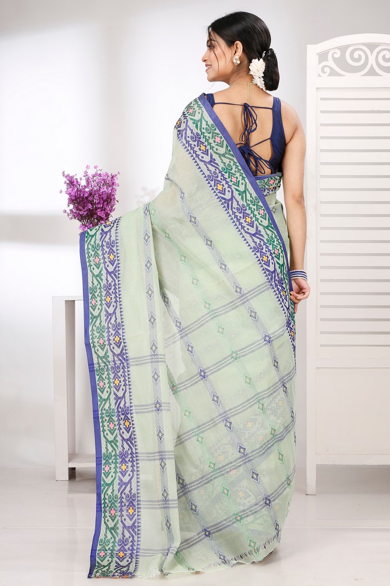 Light Green Pure Cotton Moti Ankit Tant Saree (5261)