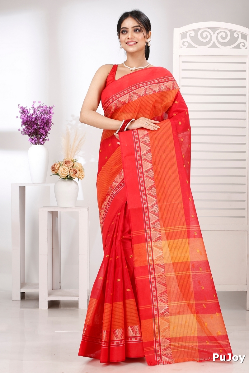 Red Pure Cotton Suto Tant Saree (5262)