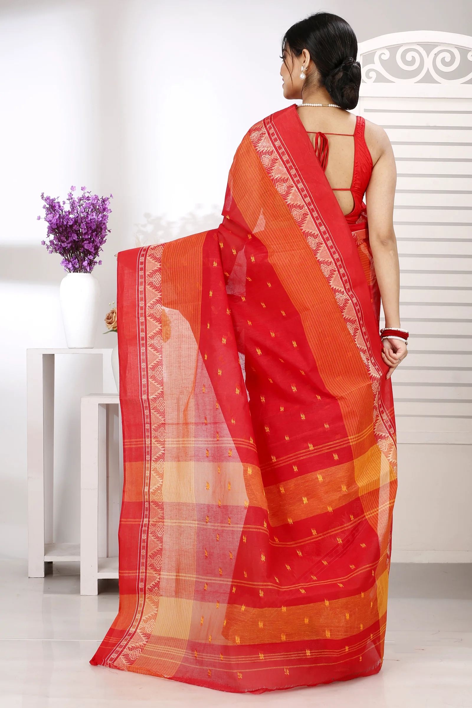 Red Pure Cotton Suto Tant Saree (5262)