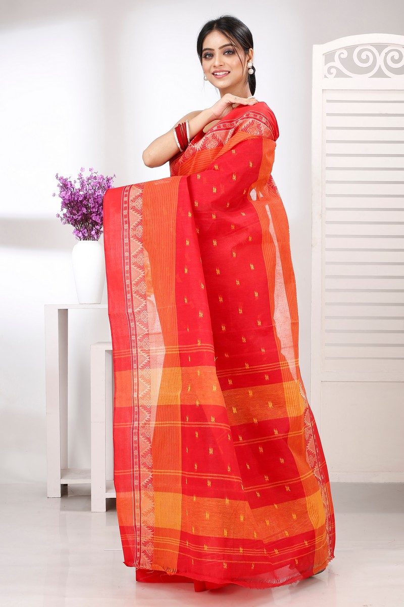 Red Pure Cotton Suto Tant Saree (5262)