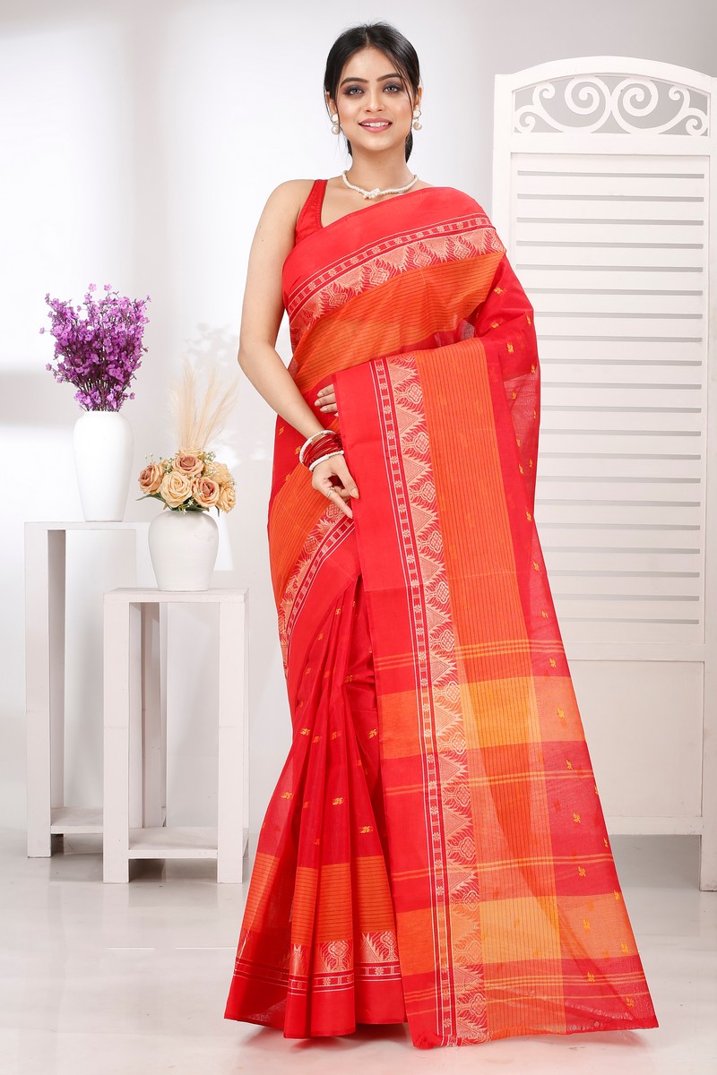 Red Pure Cotton Suto Tant Saree (5262)