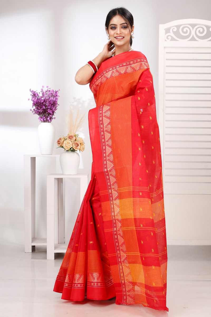 Red Pure Cotton Suto Tant Saree (5262)