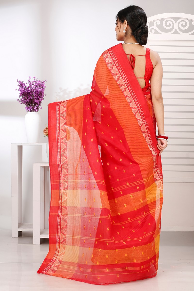 Red Pure Cotton Suto Tant Saree (5262)