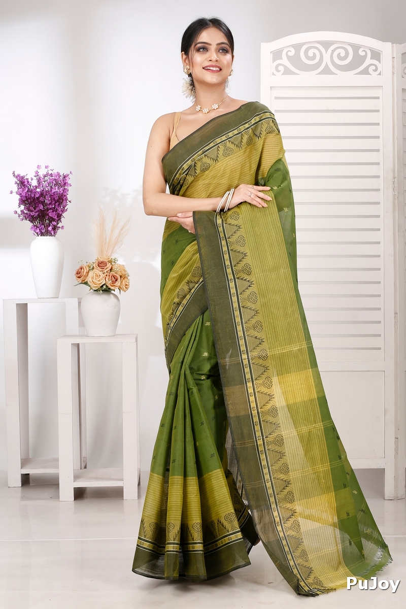 Dark Green Pure Cotton Suto Tant Saree (5263)