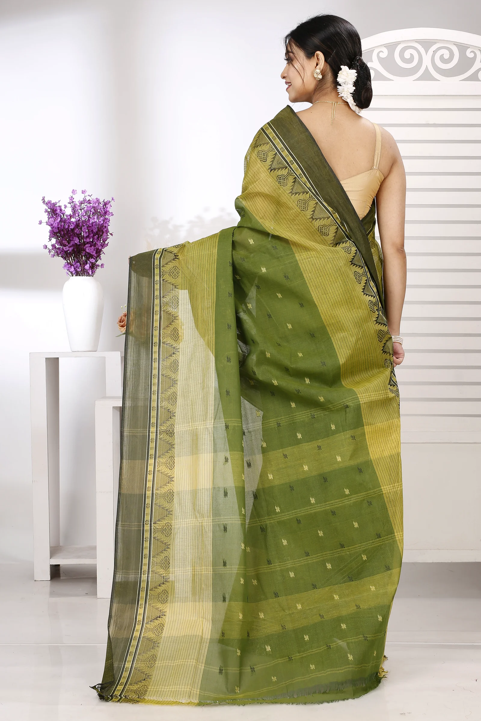 Dark Green Pure Cotton Suto Tant Saree (5263)