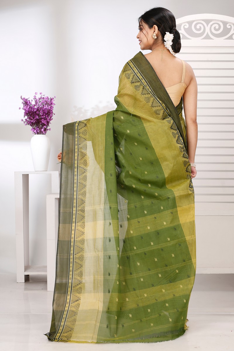 Dark Green Pure Cotton Suto Tant Saree (5263)
