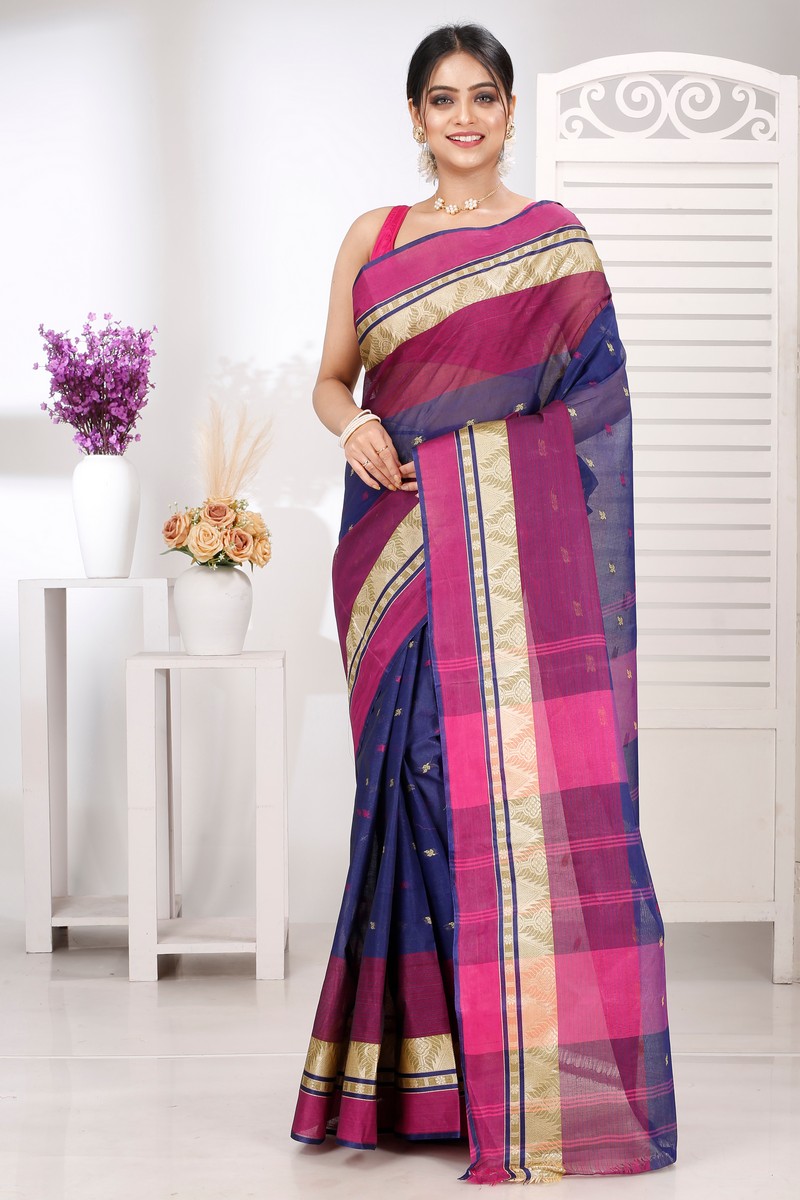 Naby Blue Pure Cotton Suto Tant Saree (5264)