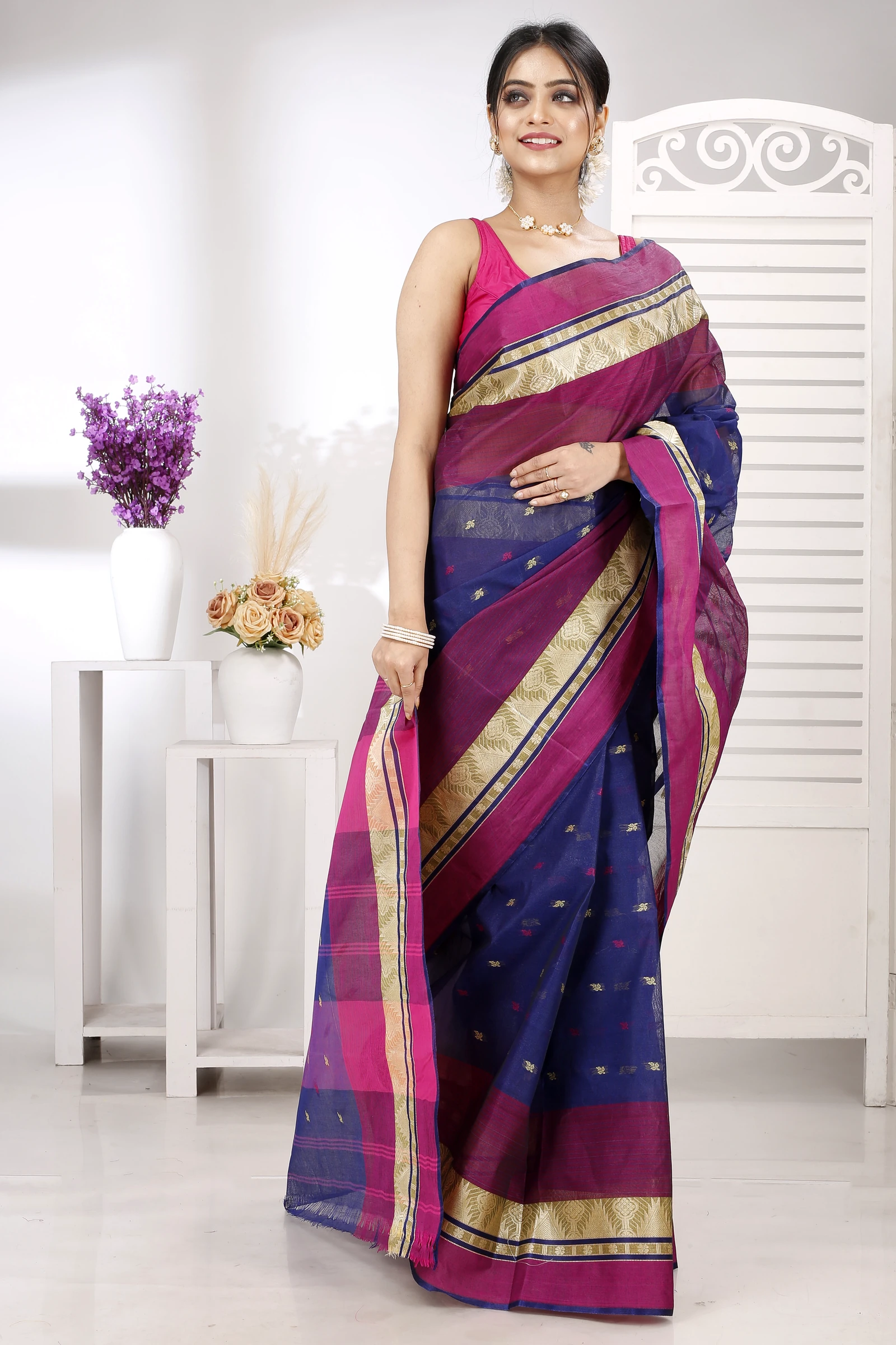 Naby Blue Pure Cotton Suto Tant Saree (5264)
