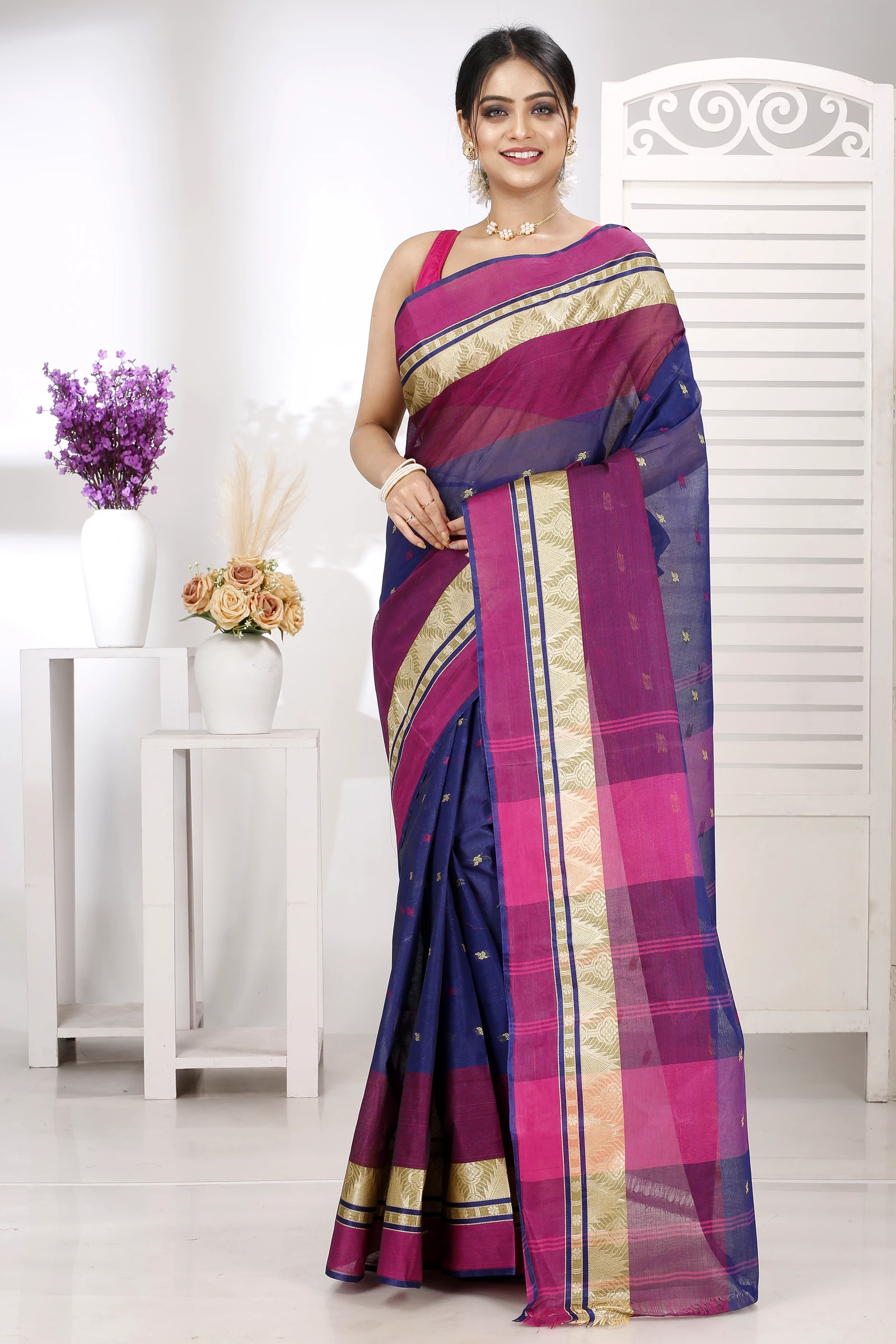 Naby Blue Pure Cotton Suto Tant Saree (5264)