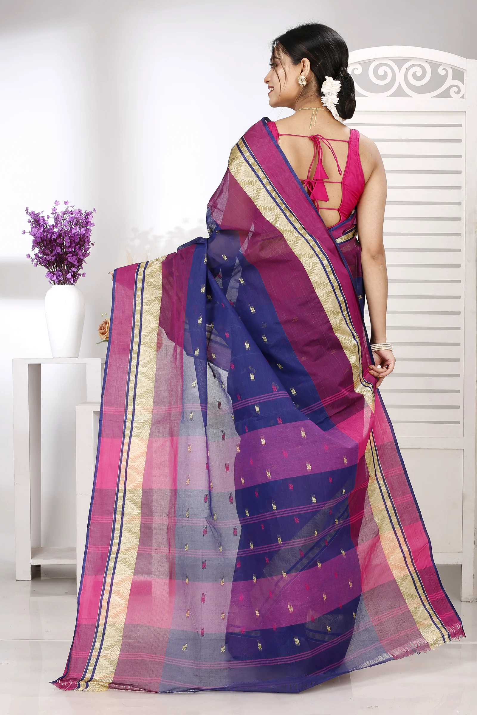 Naby Blue Pure Cotton Suto Tant Saree (5264)