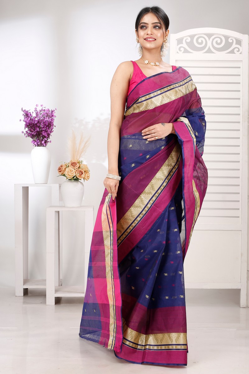 Naby Blue Pure Cotton Suto Tant Saree (5264)