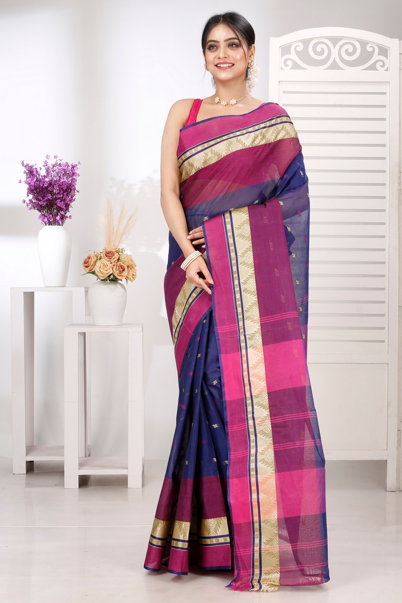 Naby Blue Pure Cotton Suto Tant Saree (5264)
