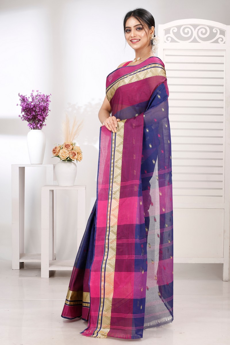 Naby Blue Pure Cotton Suto Tant Saree (5264)