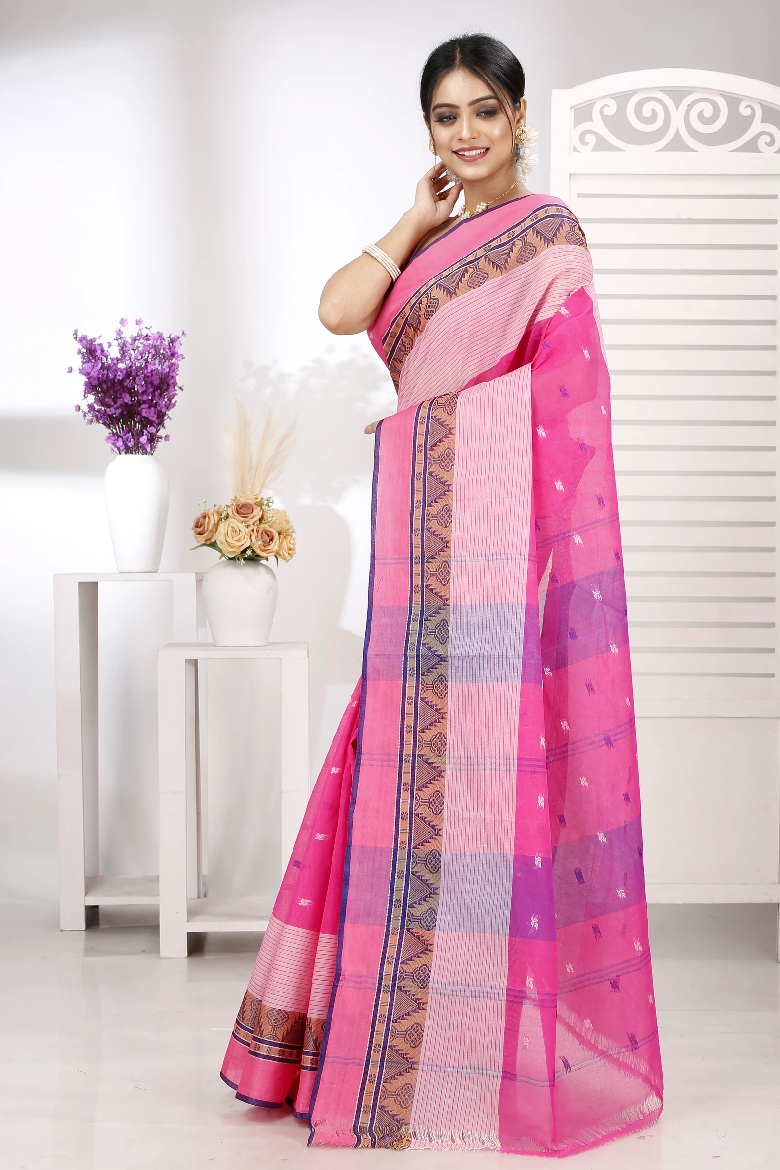 Pink Pure Cotton Suto Tant Saree (5265)