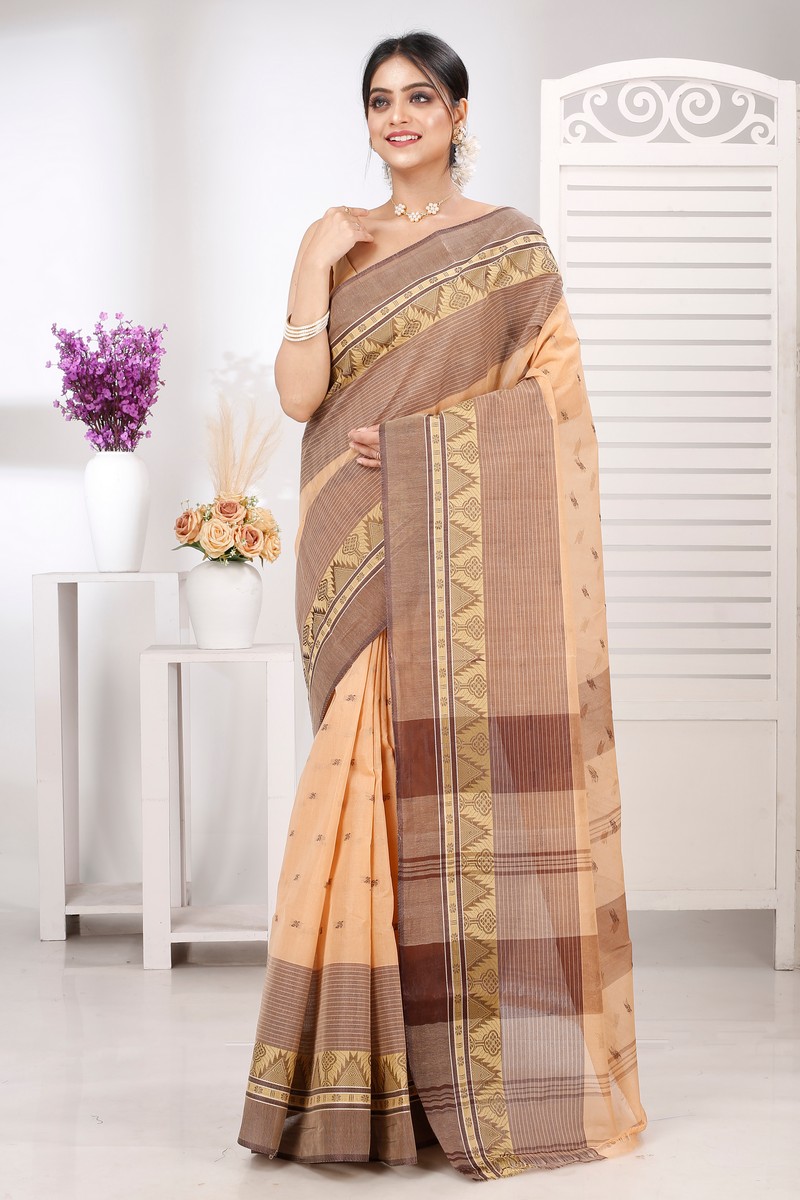 Light Brown Pure Cotton Suto Tant Saree (5266)