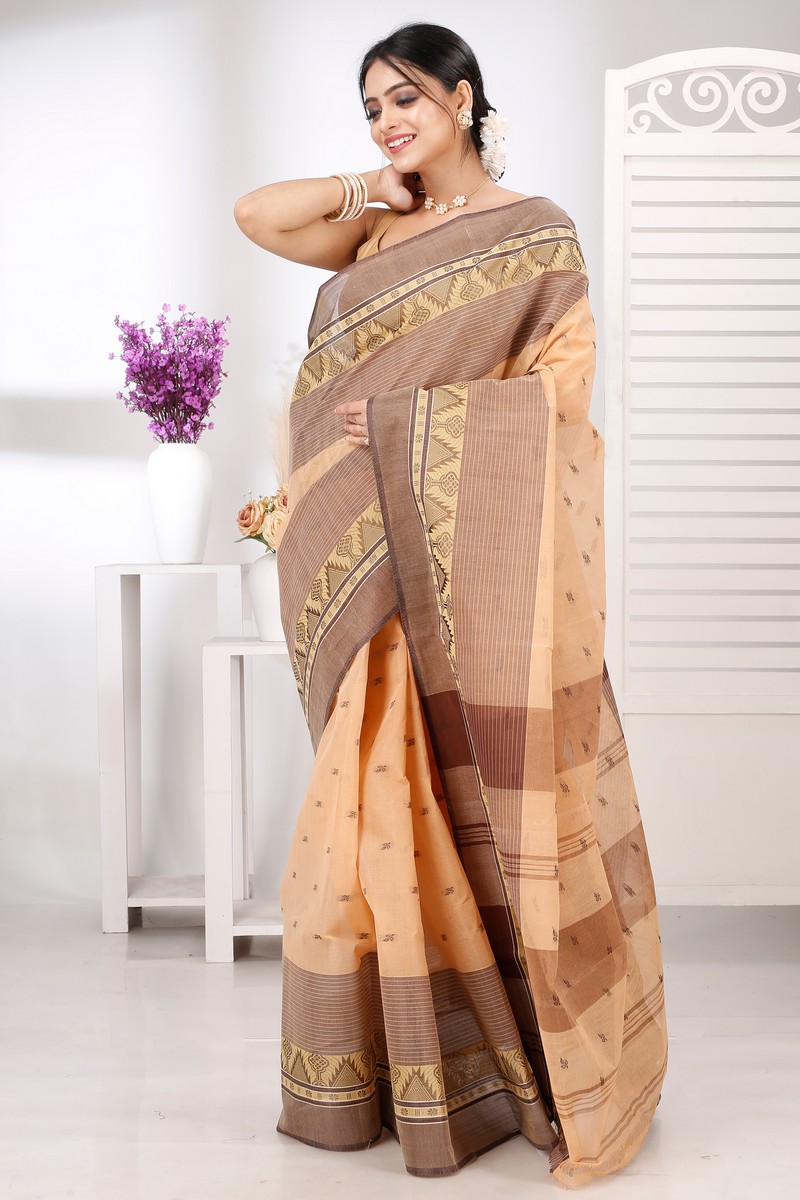Light Brown Pure Cotton Suto Tant Saree (5266)