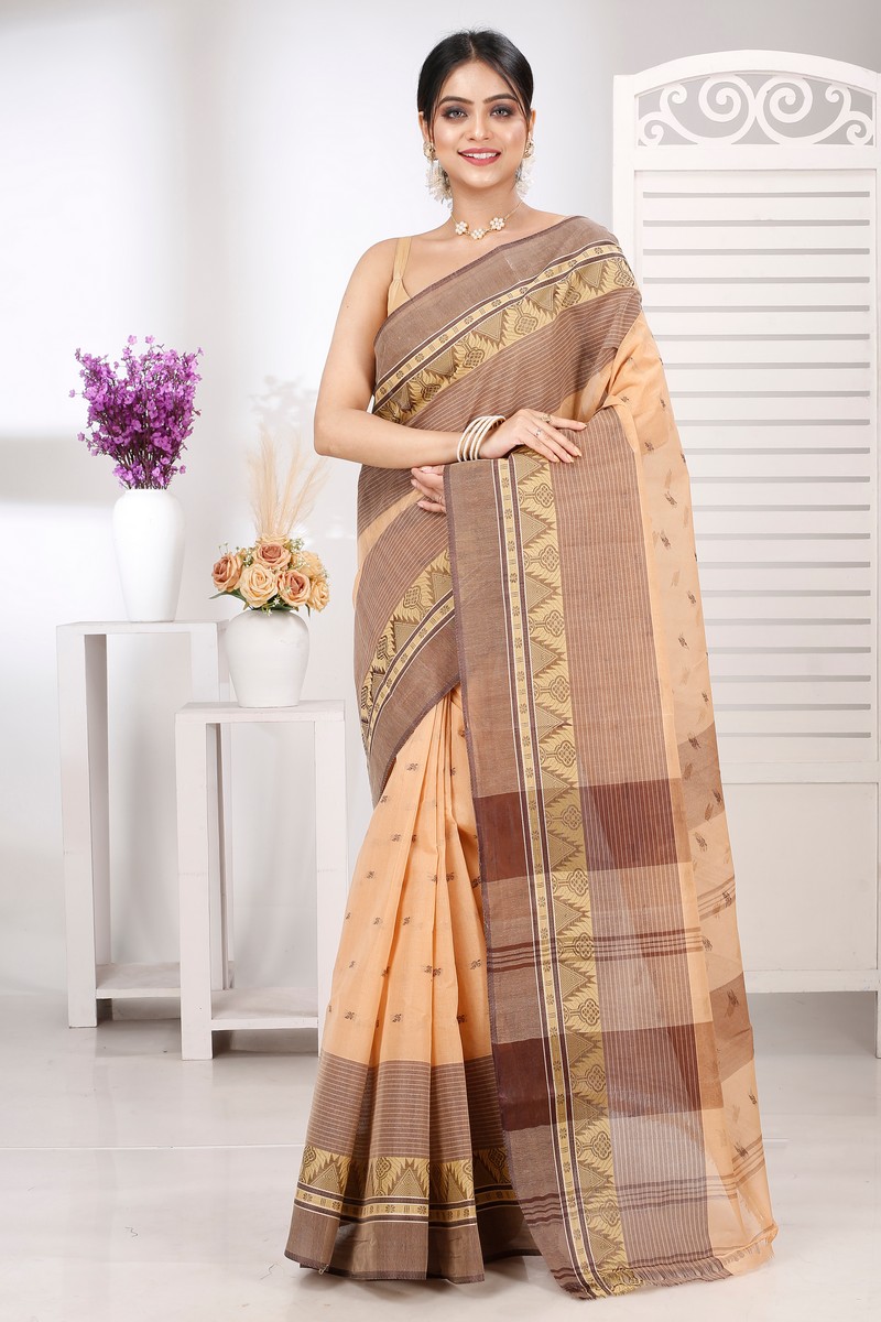 Light Brown Pure Cotton Suto Tant Saree (5266)
