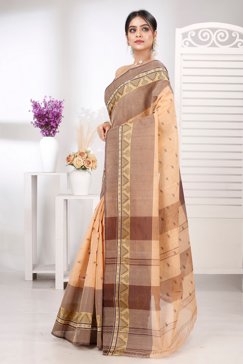 Light Brown Pure Cotton Suto Tant Saree (5266)