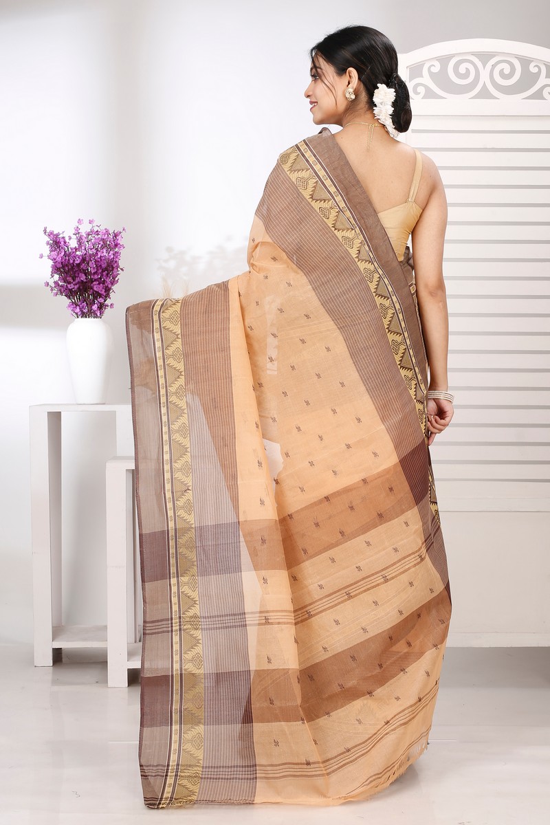 Light Brown Pure Cotton Suto Tant Saree (5266)