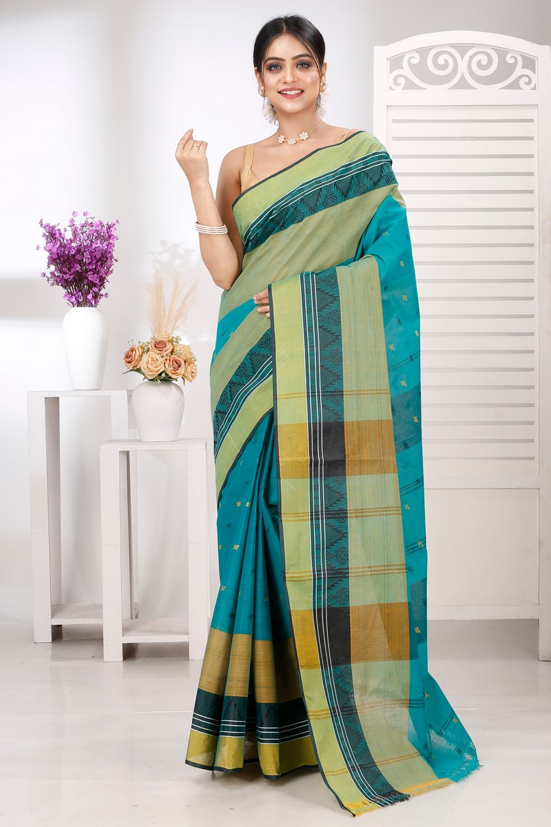 Green Pure Cotton Suto Tant Saree (5267)