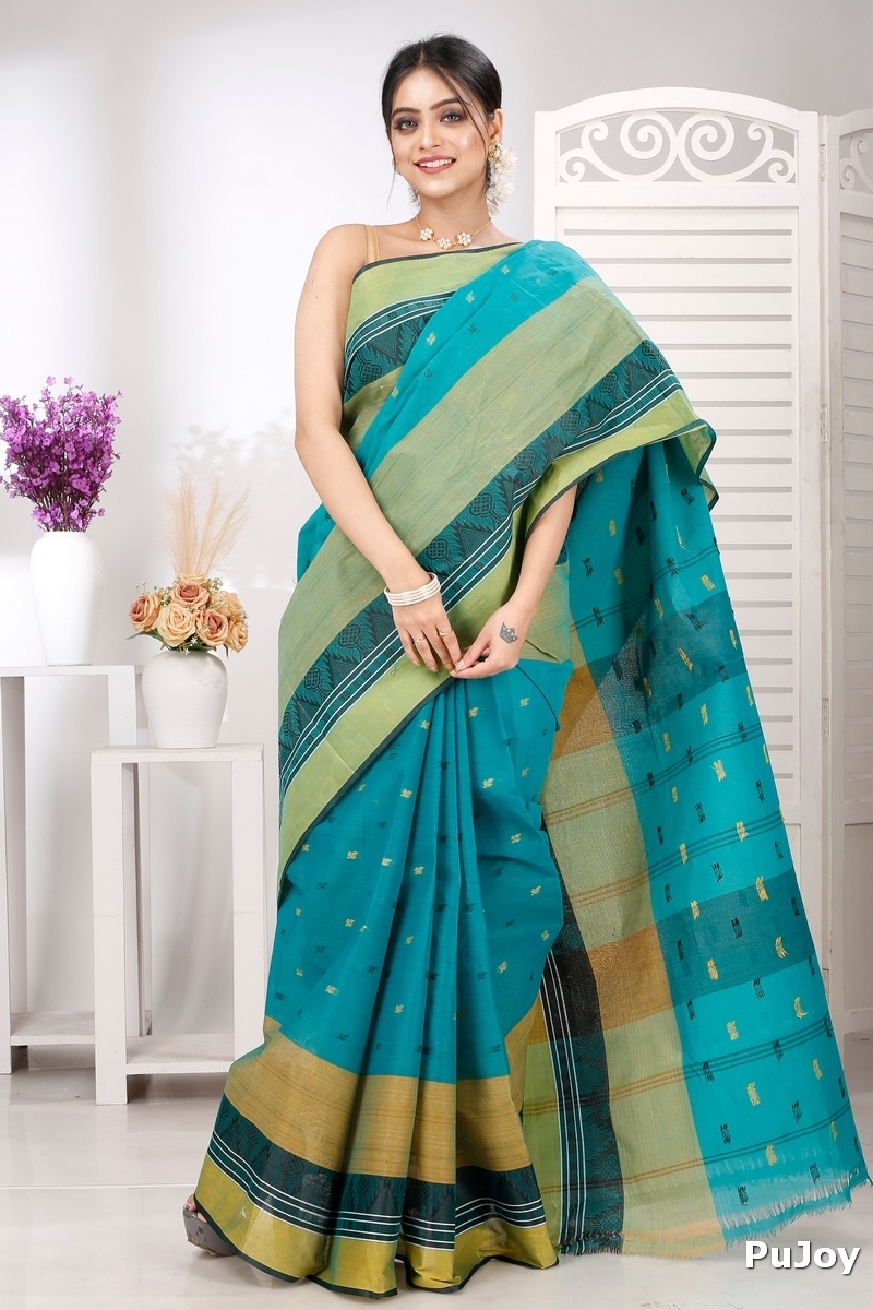 Green Pure Cotton Suto Tant Saree (5267)