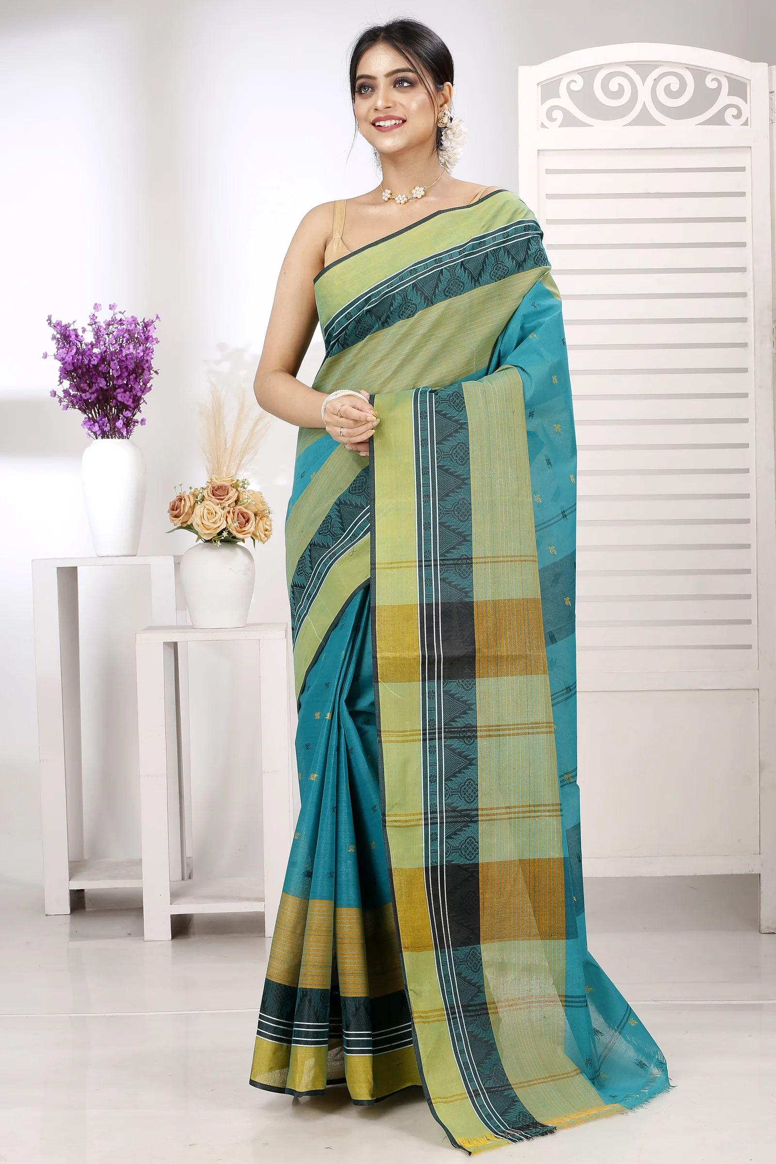 Green Pure Cotton Suto Tant Saree (5267)