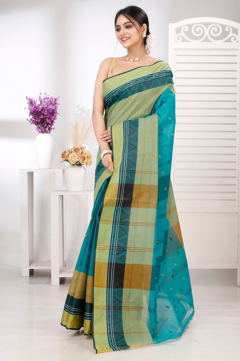 Green Pure Cotton Suto Tant Saree (5267)