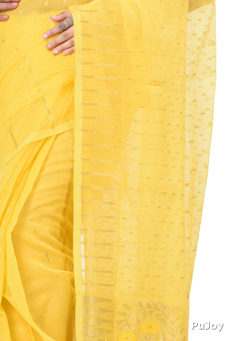 Yellow Blended Cotton New HALF  JAMDINE Jamdani Saree (528)