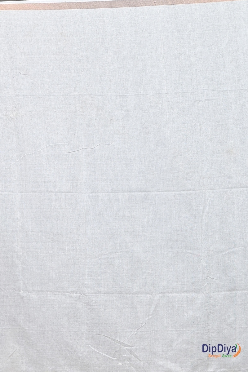 White Cotton Blended Paru Hand Loom Saree (529)