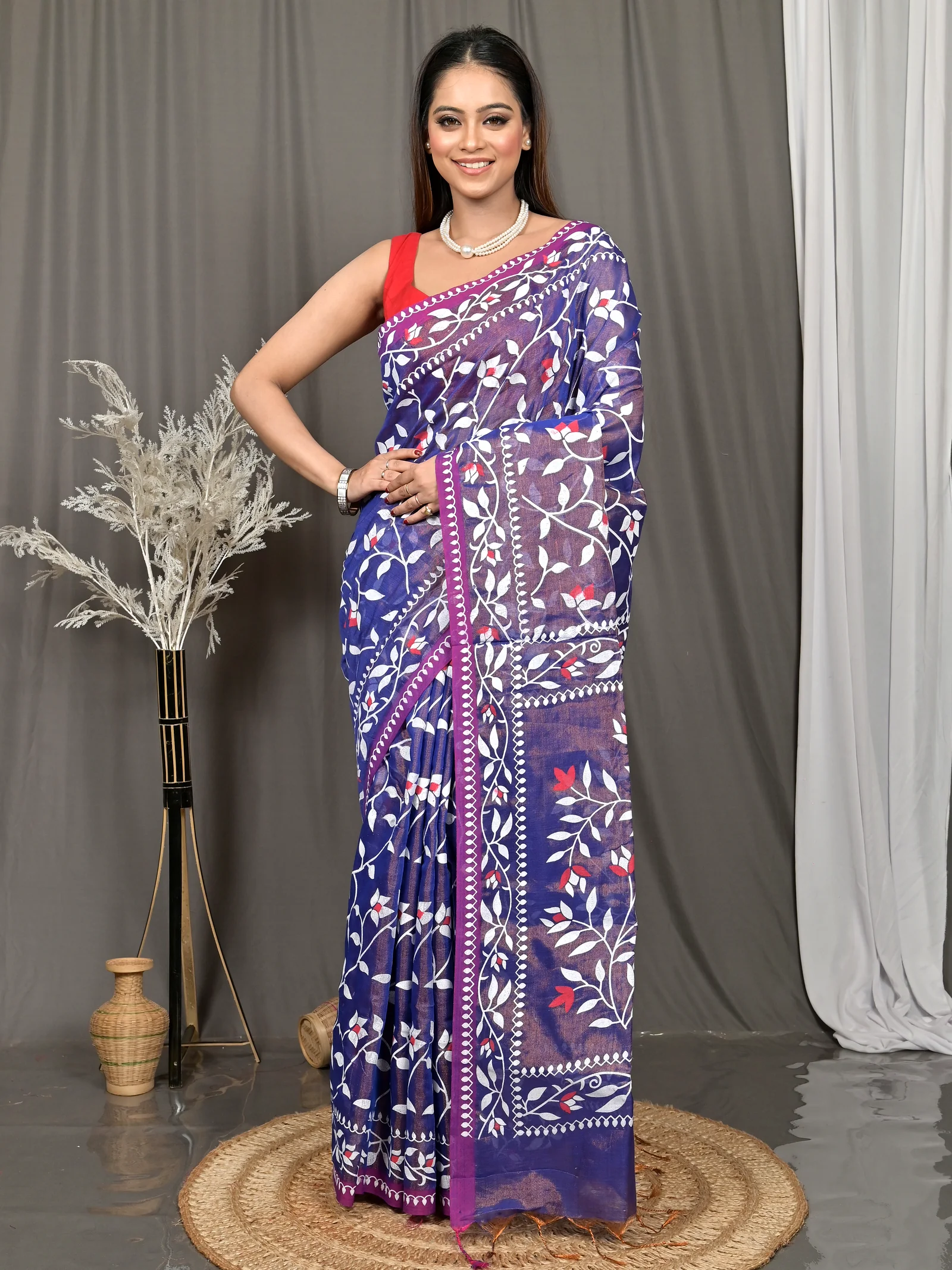 Violet Cotton Parbun Handloom Saree  (53)