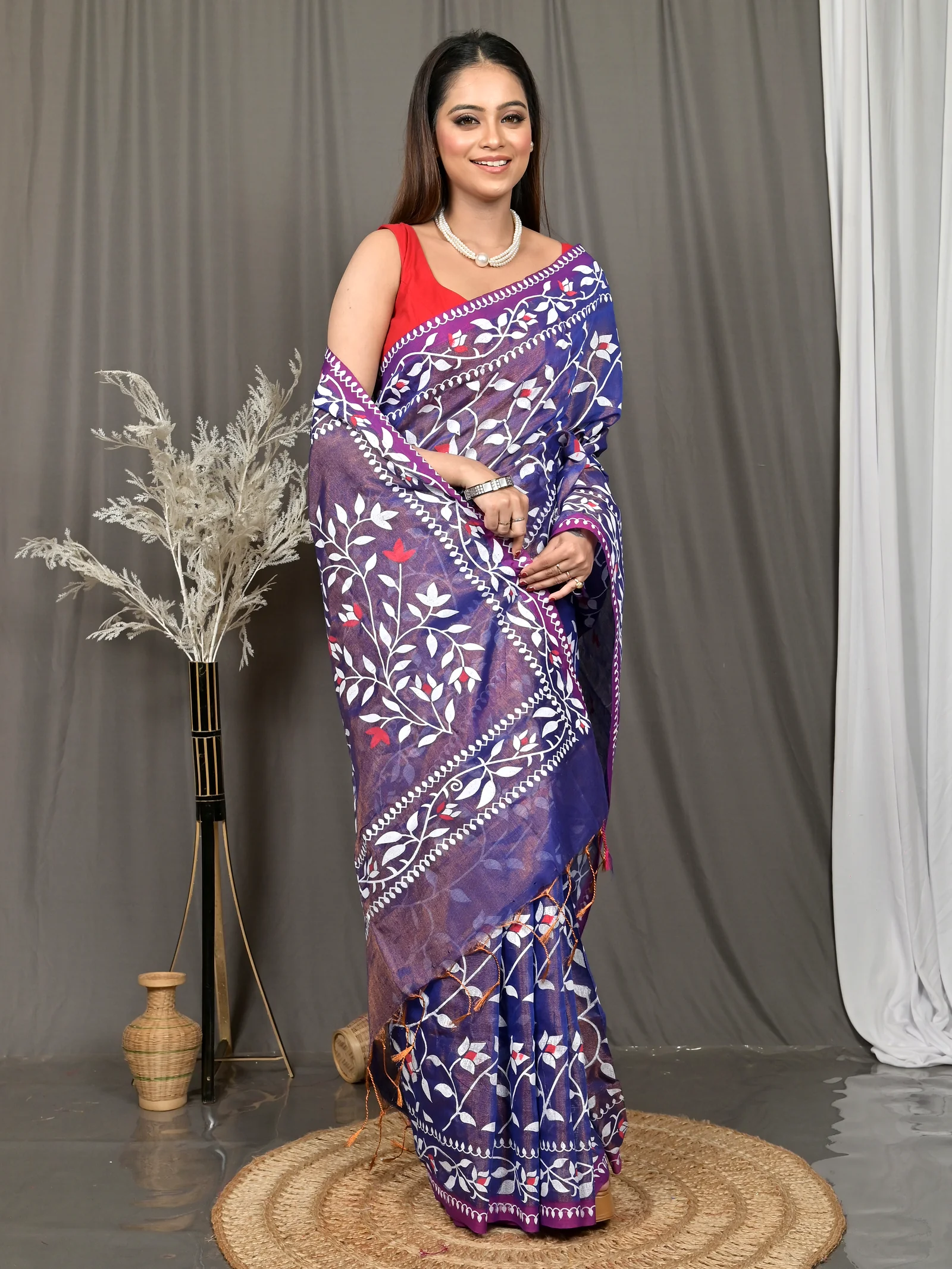 Violet Cotton Parbun Handloom Saree  (53)