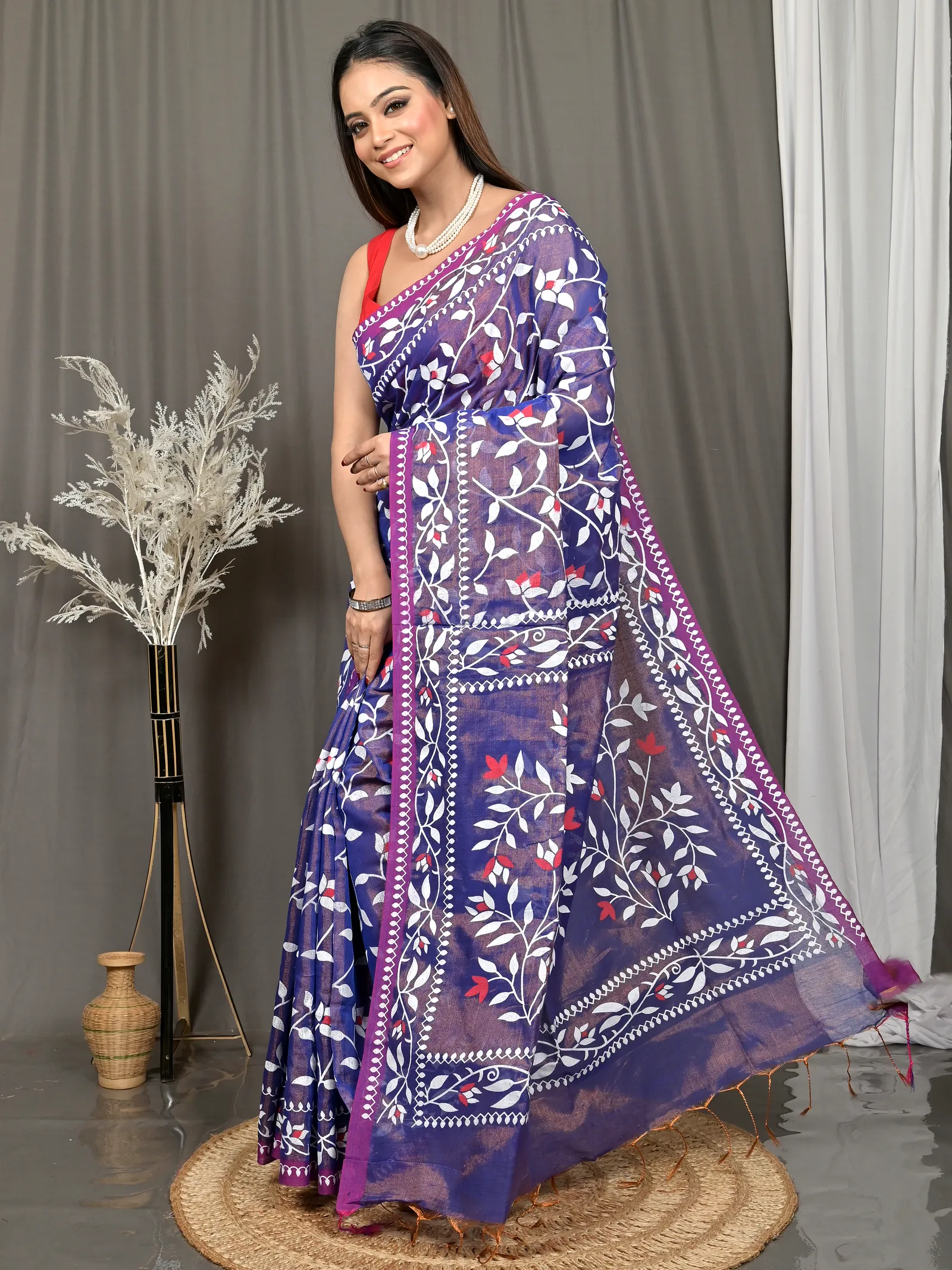 Violet Cotton Parbun Handloom Saree  (53)