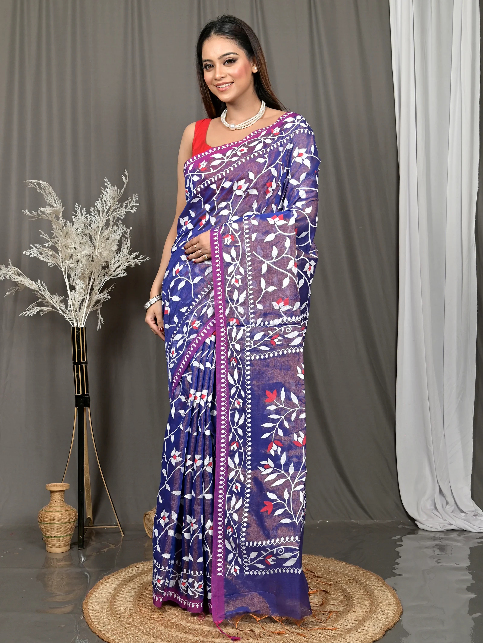 Violet Cotton Parbun Handloom Saree  (53)