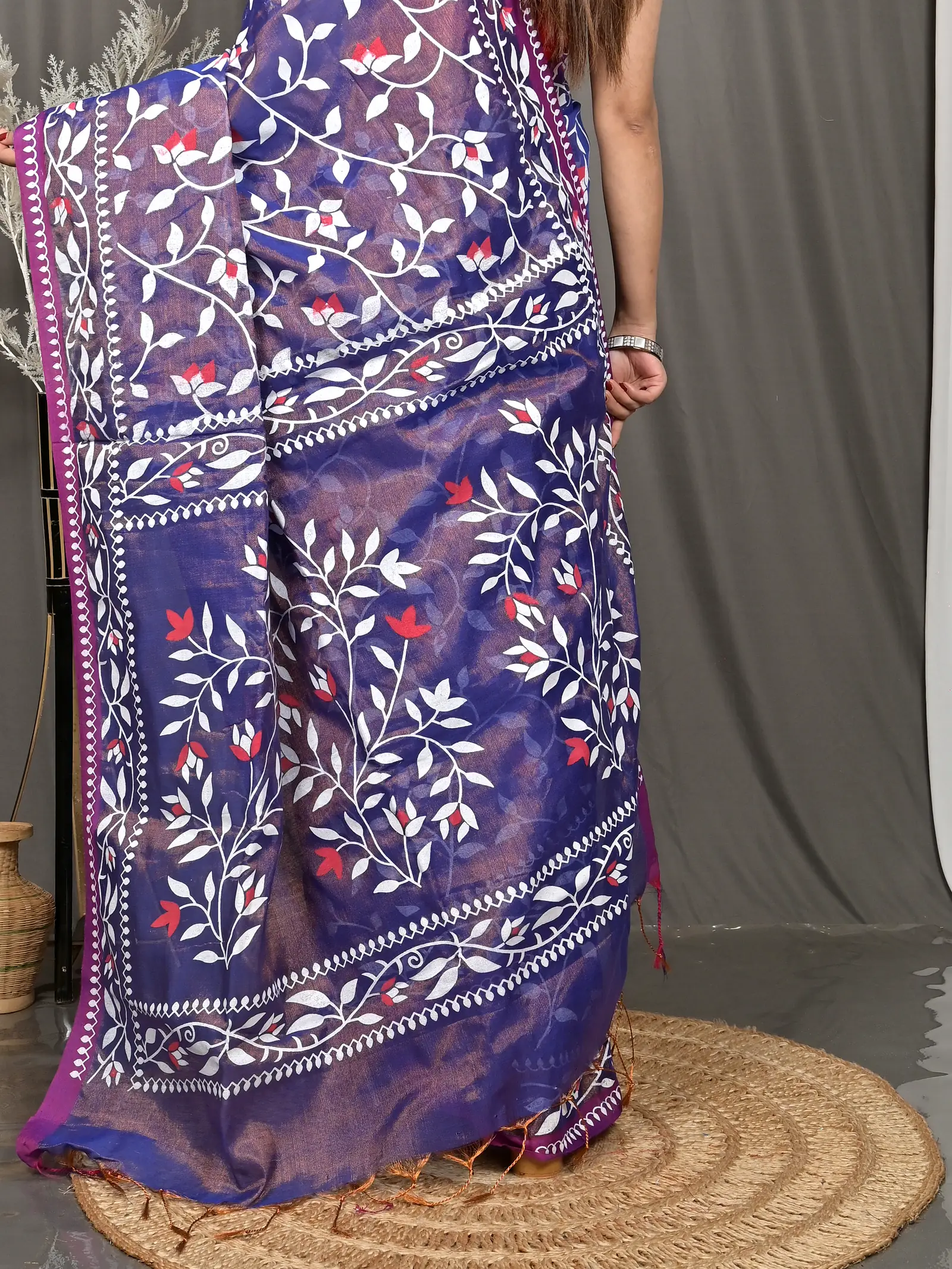 Violet Cotton Parbun Handloom Saree  (53)