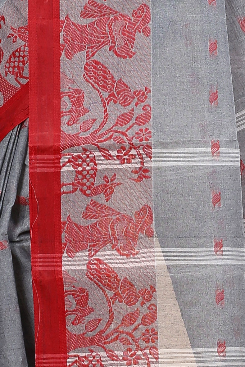 Grey Pure Cotton ParSakuntala Tant Saree (532)