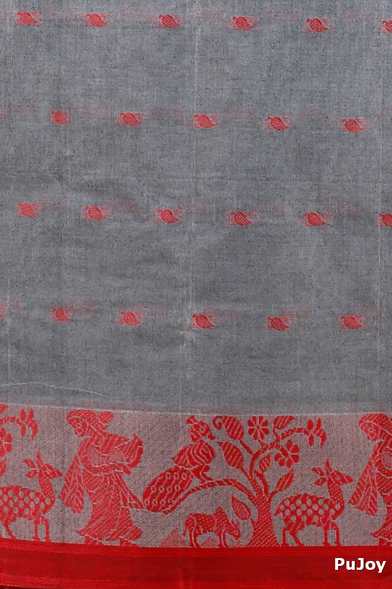 Grey Pure Cotton ParSakuntala Tant Saree (532)