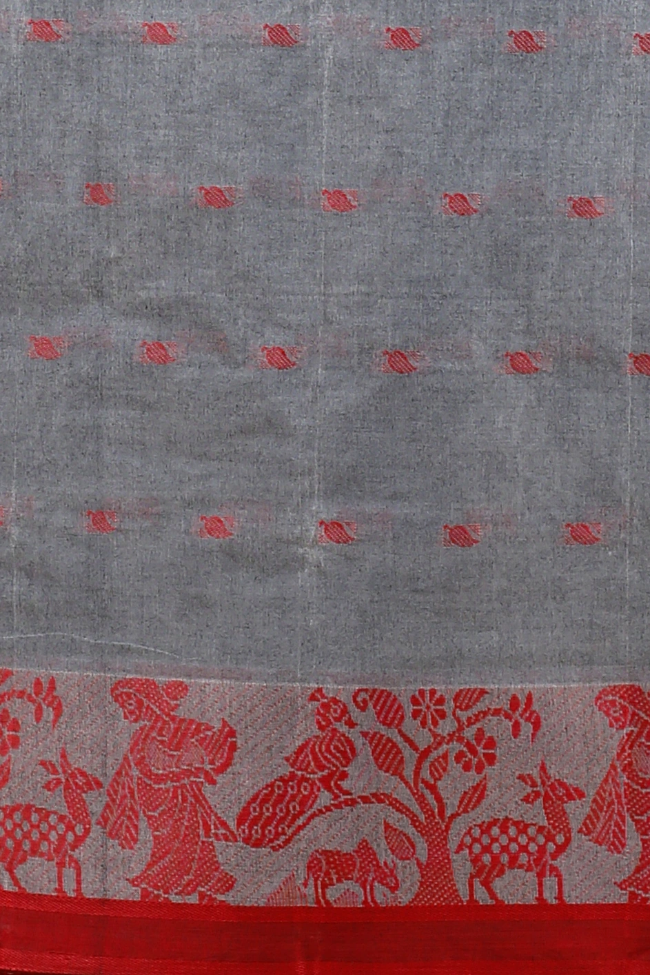 Grey Pure Cotton ParSakuntala Tant Saree (532)
