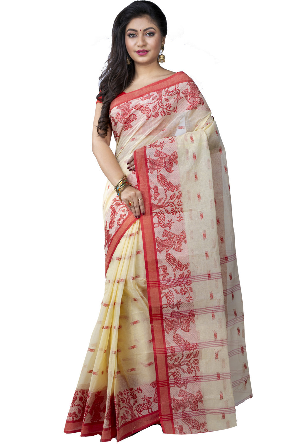 Off-White Pure Cotton ParSakuntala Tant Saree (533)