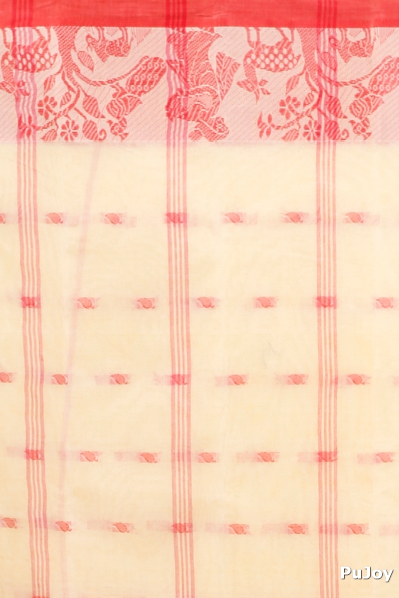 Off-White Pure Cotton ParSakuntala Tant Saree (533)