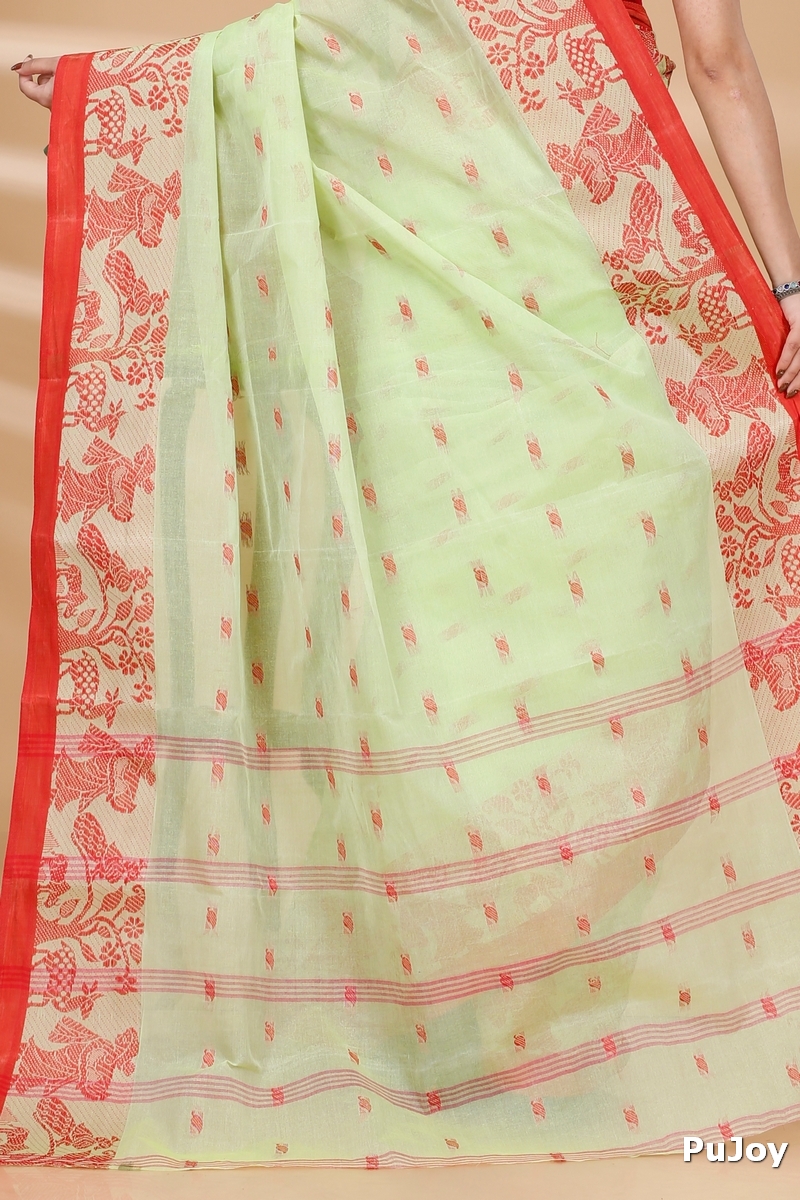 Olive Green Pure Cotton ParSakuntala Tant Saree (534)