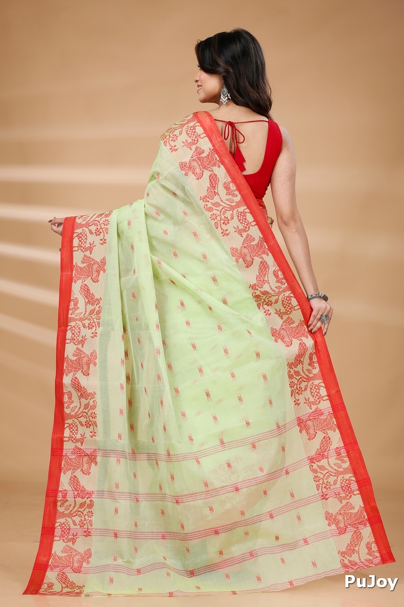 Olive Green Pure Cotton ParSakuntala Tant Saree (534)