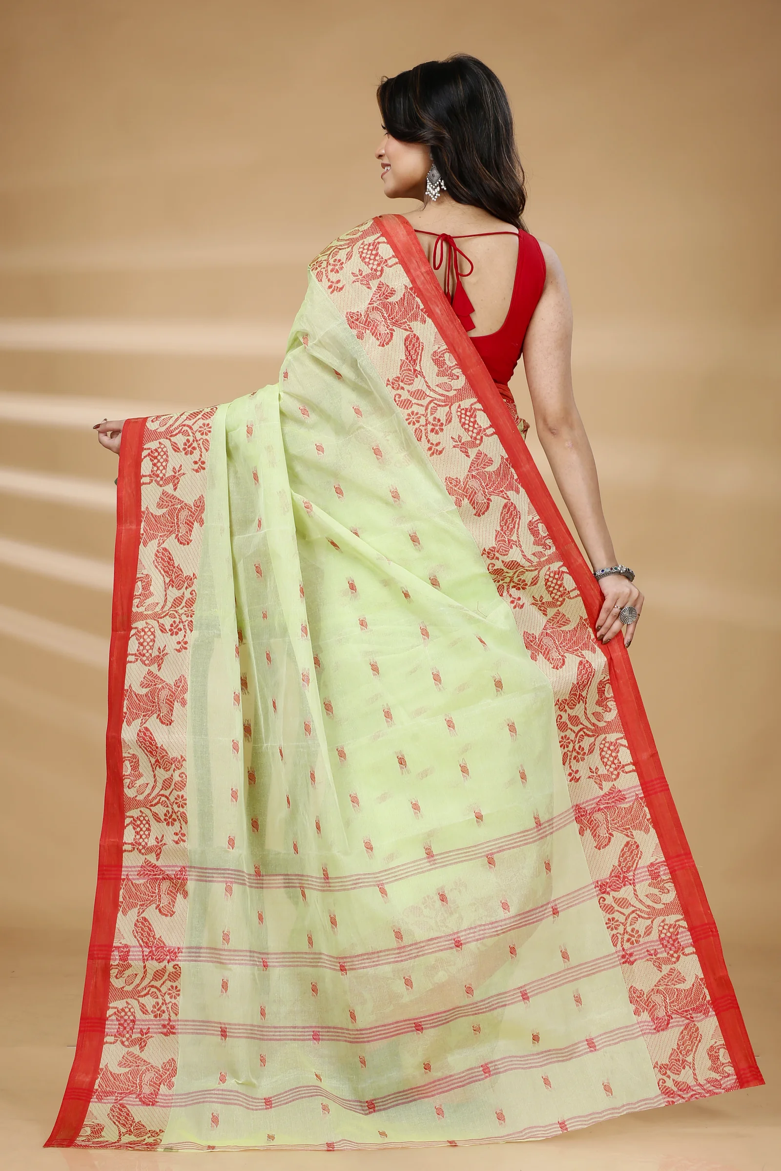 Olive Green Pure Cotton ParSakuntala Tant Saree (534)