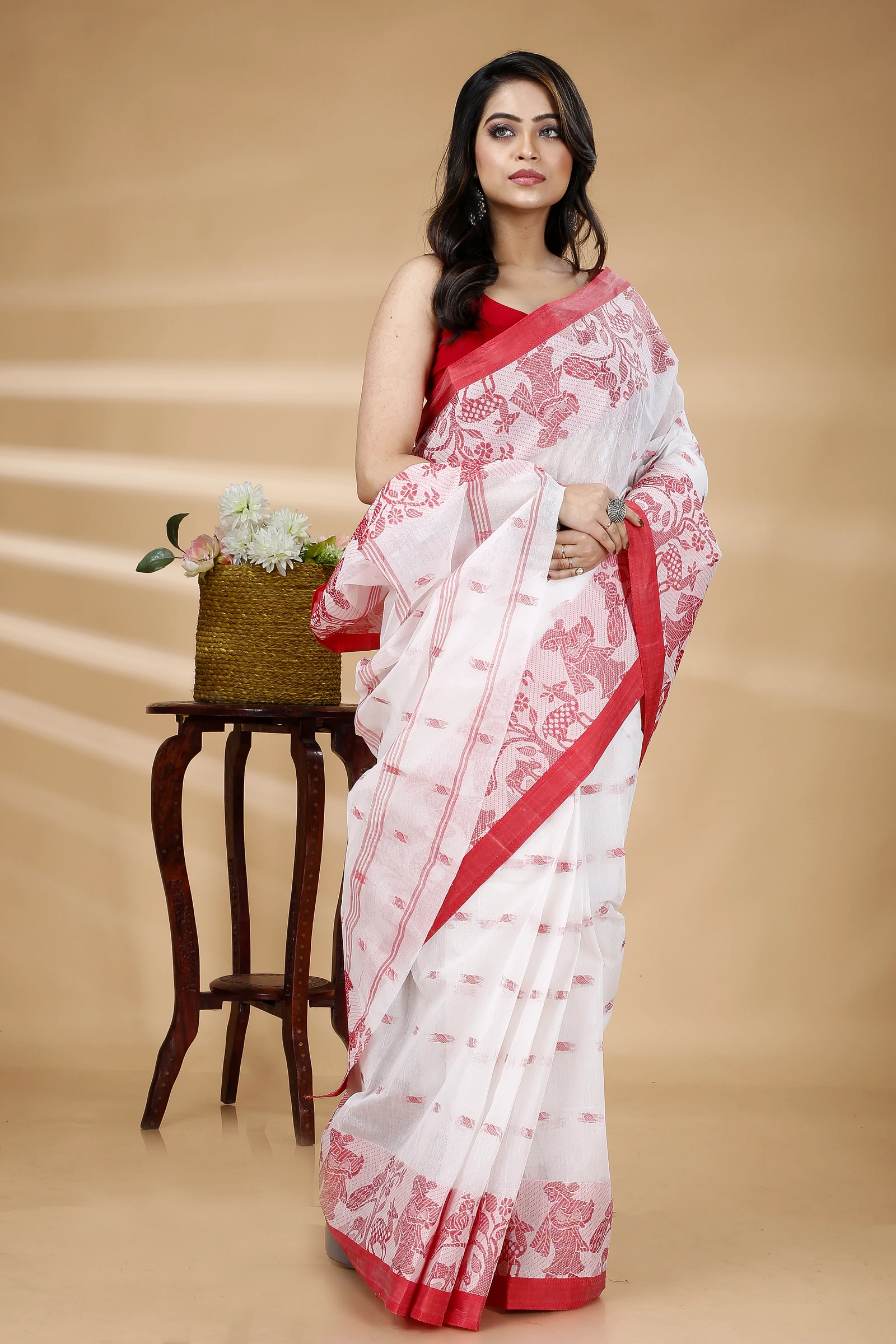 White Pure Cotton ParSakuntala Tant Saree (535)