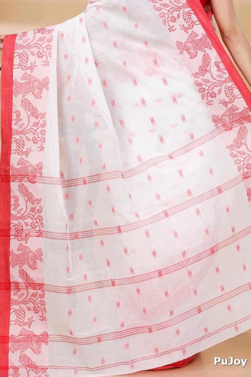 White Pure Cotton ParSakuntala Tant Saree (535)