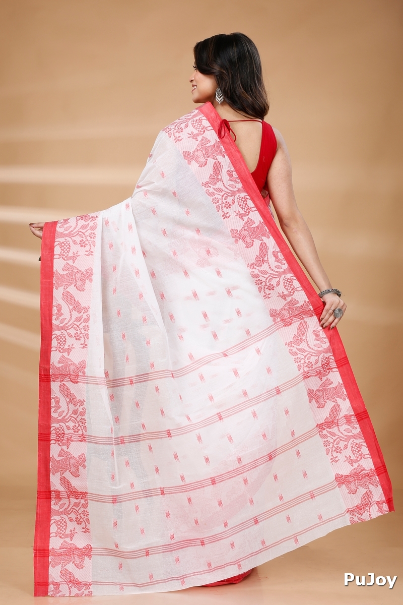 White Pure Cotton ParSakuntala Tant Saree (535)