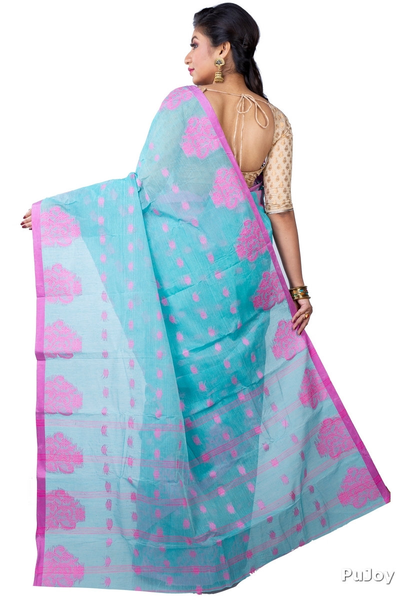 Cyan Pure Cotton Botgach Tant Saree (536)