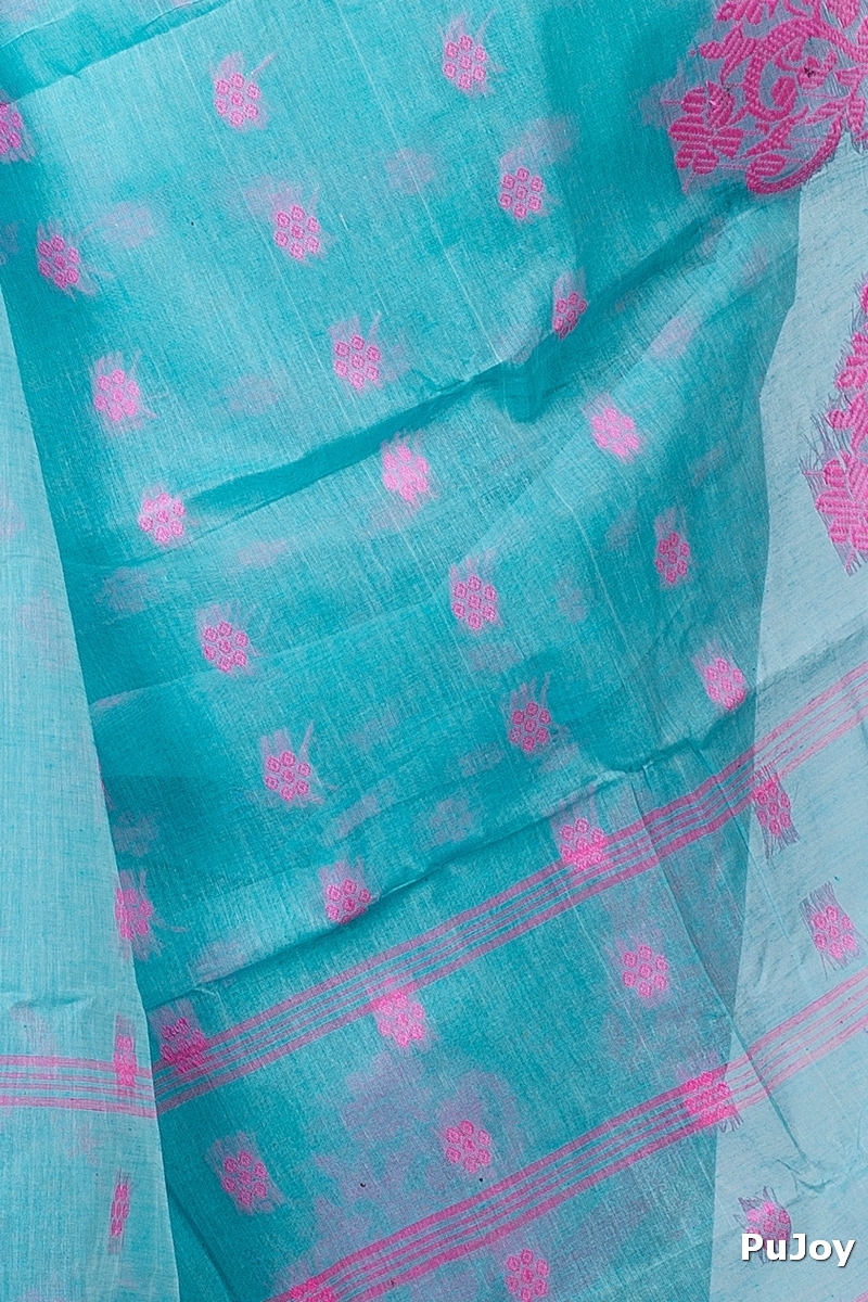 Cyan Pure Cotton Botgach Tant Saree (536)