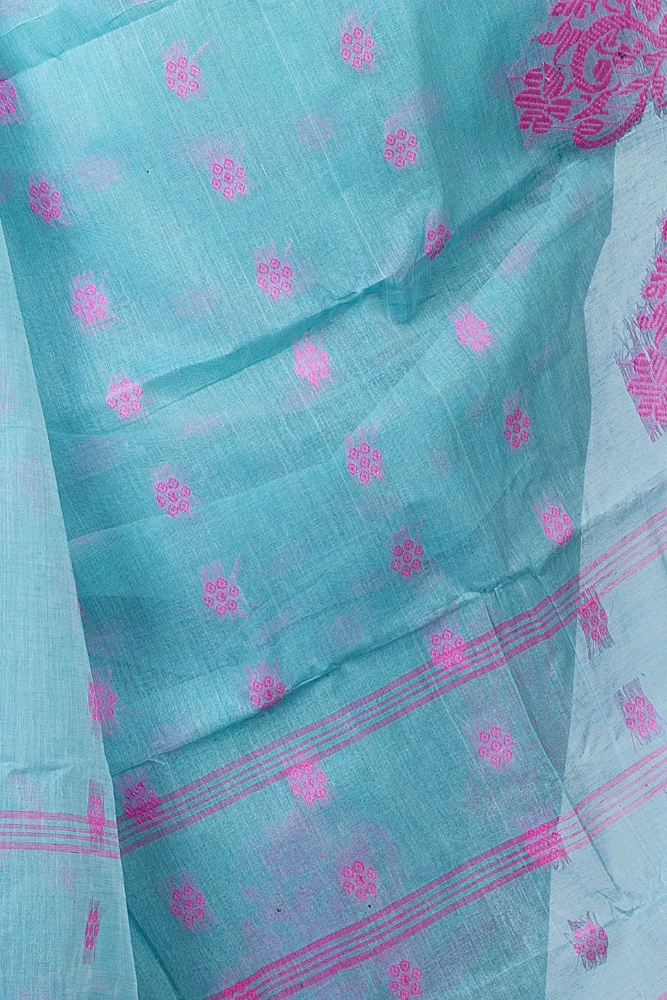 Cyan Pure Cotton Botgach Tant Saree (536)