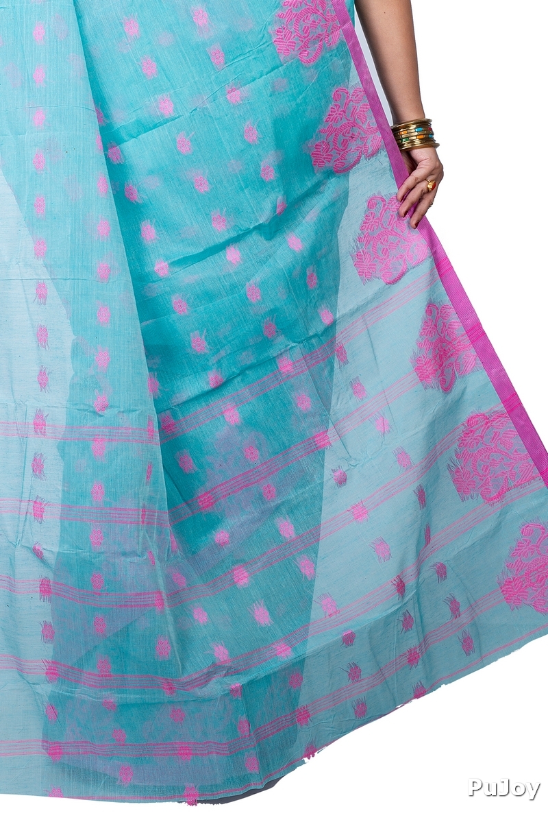 Cyan Pure Cotton Botgach Tant Saree (536)