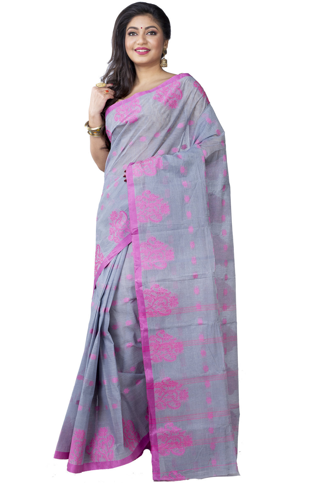 Grey Pure Cotton Botgach Tant Saree (537)